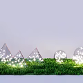Triangular And Spherical Transparent Outdoor Lights On Green Grass With LED Illuminated Beads 3d model