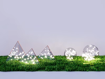 Triangular And Spherical Transparent Outdoor Lights On Green Grass With LED Illuminated Beads 3d model