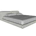 Modern Double Bed with Linen Fabric Upholstered Headboard White Mattress and Two Pillows