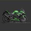 Green Sport Motorcycle With Black Accents On Display Mat Gray Background