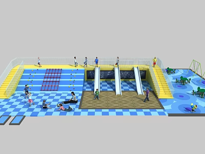 Fun Playground With Slides Climbing Nets And Kids Playing On Colorful Activity Floor 3d model