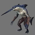Shark Headed Humanoid Creature With Spiked Leather Armor And Sharp Claws