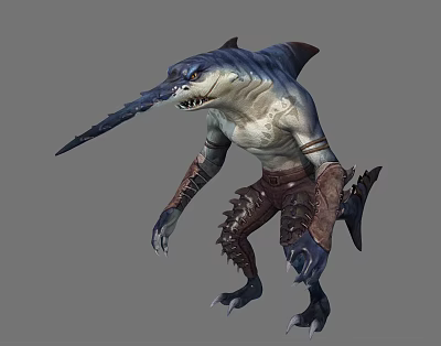 Shark Headed Humanoid Creature With Spiked Leather Armor And Sharp Claws 3d model