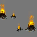 Cartoon Scene With Multiple Campfires Of Different Sizes Featuring Flames And Wood Logs