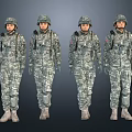Group of soldiers in military camouflage uniforms wearing helmets and tactical gear