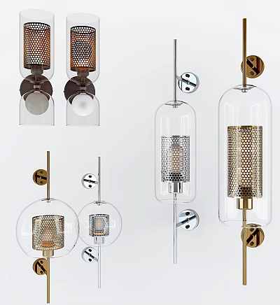 Other Stylish Pendant Light Designs With Glass Shades Metal Mesh And Decorative Gold Silver Accents 3d model