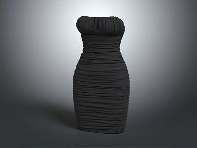 Elegant Black Strapless Ruched Dress with Fitted Silhouette and Textured Design 3d model