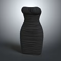 Elegant Black Strapless Ruched Dress with Fitted Silhouette and Textured Design