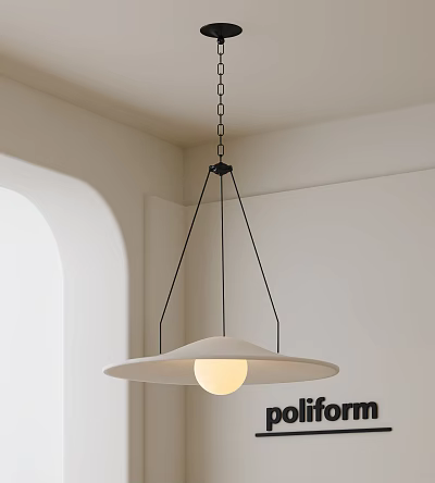 Modern Minimalist Pendant Light With Circular White Lampshade And Hanging Chain 3d model