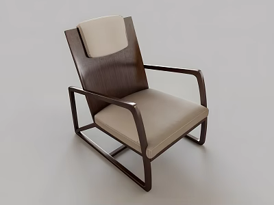 Sleek Modern Leisure Chair With Dark Wooden Frame And Light Beige Cushioned Seat Armrests 3d model