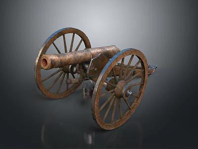 Vintage Cannon Antique Military Weapon with Wooden Wheels and Metal Barrel 3d model