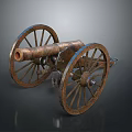 Vintage Cannon Antique Military Weapon with Wooden Wheels and Metal Barrel