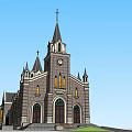 Sacred Church Building for Religious Faith with Cross Spire and Blue Sky