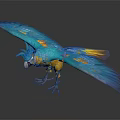 Vibrant Blue and Yellow Parrot Flying with Spread Wings in Sky