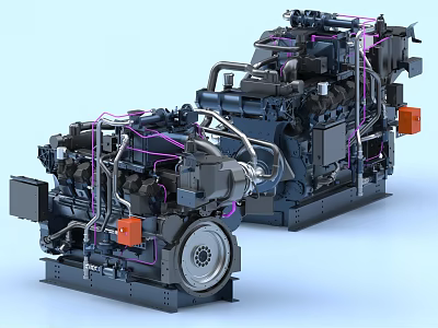 Two Industrial Engines Featuring Detailed Pipes Cables And Metal Components Design 3d model