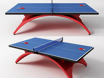 Professional Ping Pong Table With Blue Tabletop Red Frame And Net 3d model