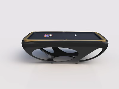 Billiard Room Featuring Modern Black Billiard Table With Golden Trim And Colorful Balls 3d model