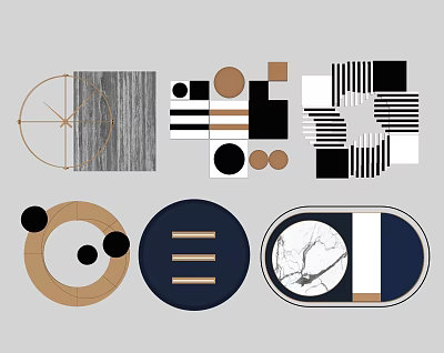 Modern Geometric Wall Decor With Circular Square Striped Patterns And Marble Accents 3d model