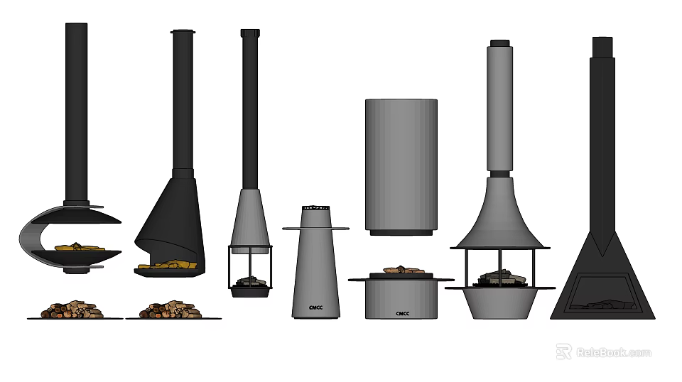 Modern Fireplace Designs Featuring Various Styles And Contemporary Metal Chimney Structures 3d model