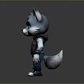 Cute Cartoon Wolf Figure Wearing Black Vest And Blue Jeans Standing On Dark Background