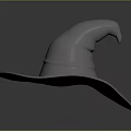 Silver Metallic Wizard Hat With Pointed Top And Wide Brim Design 3d model
