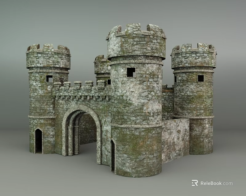Medieval Stone Castle 3D Model With Multiple Towers And Arched Gateways 3d model