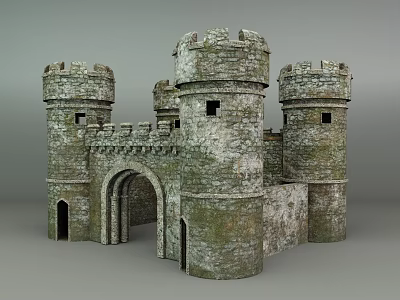 Medieval Stone Castle 3D Model With Multiple Towers And Arched Gateways 3d model