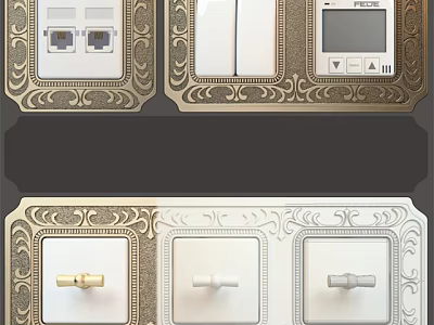 Decorative Switch Panels With Gold Ornate Frames And Multiple Control Options 3d model