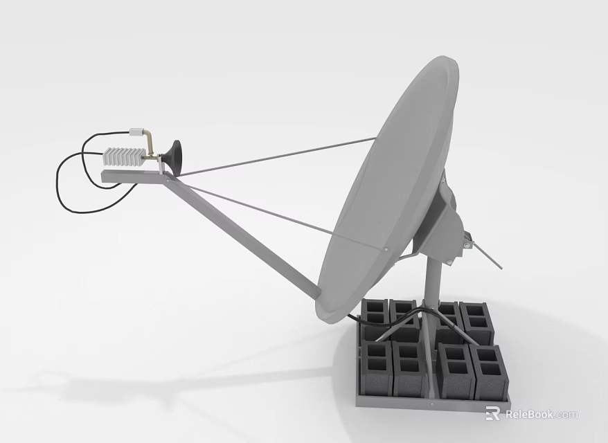Satellite Dish Antenna With Mounting Arm Feed Horn And Stable Base 3d model 