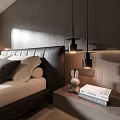 Modern Bedroom Interior With Pendant Lights Bed And Nightstand Rabbit Toy Book