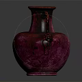 Decorative Purple Red Vase With Two Handles And Ornate Carvings On Surface