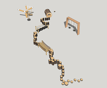 Modern play equipment children's wooden pile road 3d model