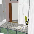 Cozy Small Room Interior With White Cabinets Shelf Yellow Chair And Green Railings