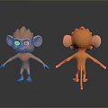 Cute Two 3D Model Monkeys Front and Back View Render