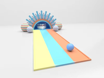 Colorful Bowling Photo Spot With Lane Pins And Sunburst Decorations 3d model