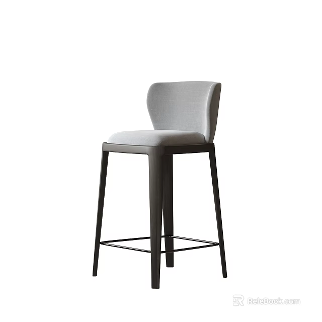 Modern Minimalist Bar Stool with Gray Upholstered Seat Backrest and Black Metal Legs 3d model 