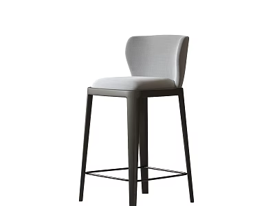 Modern Minimalist Bar Stool with Gray Upholstered Seat Backrest and Black Metal Legs 3d model