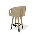 Modern Bar Stool With Woven Linen Seat Wooden Legs Black Foot Caps And Armrests