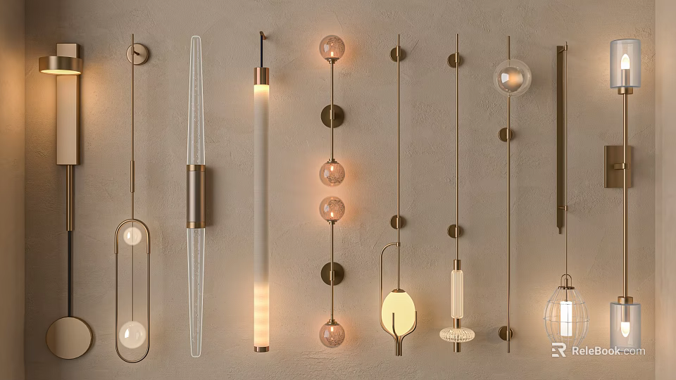 Modern Wall Sconces With Various Designs And Warm Lighting For Home Interior 3d model 