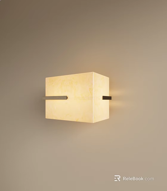 Modern Minimalist Square Wall Lamp With Beige Stone Texture And Metal Stripe 3d model 