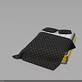 People Using Comfortable Bed With Black Diamond Pattern Sheets Yellow White Mattress And Black Pillows 3d model