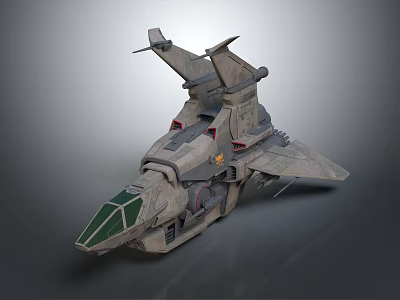 Sci Fi Fighter Spaceship With Gray Armor Green Cockpit And Streamlined Design 3d model