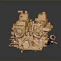 Golden Metal Train Model With Detailed Components On Reflective Surface
