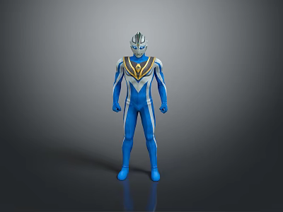 Blue And White Game Movie Character With Golden Chest Decoration Standing Pose 3d model
