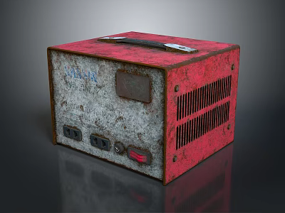 Vintage Rusty Red And Gray Equipment With Worn Surface Handle Ports And Vents 3d model