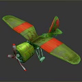 Aerospace Biplane Model Featuring Green Red Wings Propeller And Gray Background