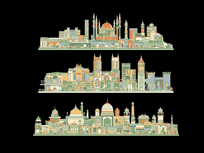 Decorative Architectural Silhouette Wall Hanging With Colorful Cityscape Mosque Towers And Castle 3d model