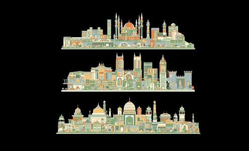 2D Cartoon City Building Silhouette 3d model