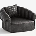 Single Sofa Black Leather with Quilted Cushion Curved Armrests Modern Stylish Design