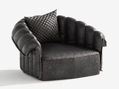 Single Sofa Black Leather with Quilted Cushion Curved Armrests Modern Stylish Design 3d model
